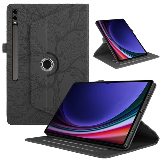 For Samsung Galaxy Tab S10 Ultra / S9 Ultra Tree Life Embossed Rotation Leather Tablet Case(Black) - Galaxy Tab S9 Ultra Cases by PMC Jewellery | Online Shopping South Africa | PMC Jewellery | Buy Now Pay Later Mobicred