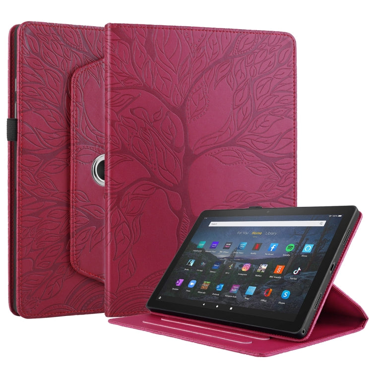 For Amazon Kindle Fire HD10 2021 Tree Life Embossed Rotation Leather Tablet Case(Red) - Amazon by PMC TechLife | Online Shopping South Africa | PMC TechLife | Buy Now Pay Later Mobicred
