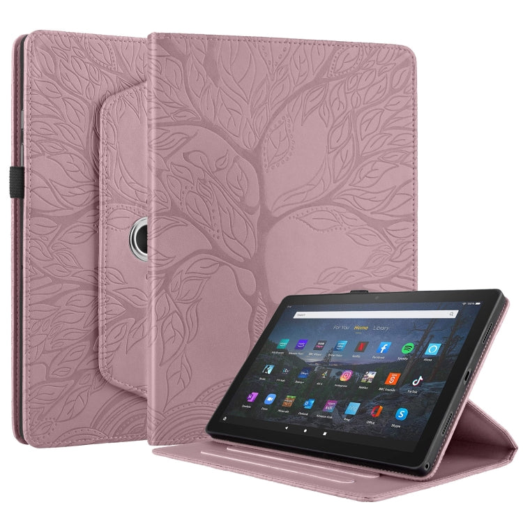 For Amazon Kindle Fire HD10 2021 Tree Life Embossed Rotation Leather Tablet Case(Rose Gold) - free shipping - PMC TechLife - Order now!