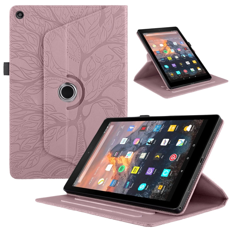 For Amazon Kindle Fire HD8 2015-2019 Tree Life Embossed Rotation Leather Tablet Case(Rose Gold) - Amazon by PMC TechLife | Online Shopping South Africa | PMC TechLife | Buy Now Pay Later Mobicred