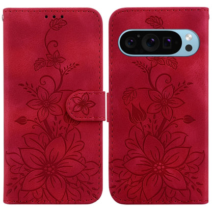 For Google Pixel 9 Pro Lily Embossed Leather Phone Case(Red) - Google Cases by PMC Jewellery | Online Shopping South Africa | PMC Jewellery | Buy Now Pay Later Mobicred