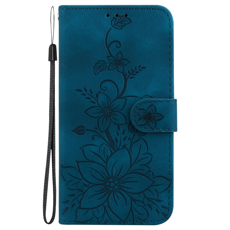 For Google Pixel 9 Lily Embossed Leather Phone Case(Dark Blue) - Google Cases by PMC Jewellery | Online Shopping South Africa | PMC Jewellery | Buy Now Pay Later Mobicred