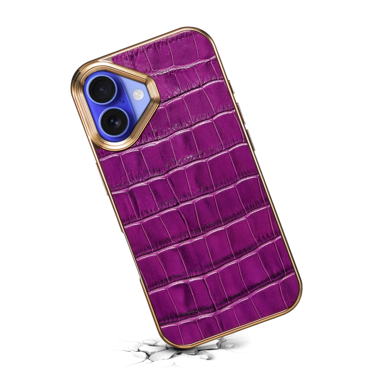 For iPhone 16 Plus Denior Crocodile Texture Genuine Leather Electroplating Phone Case(Purple) - More iPhone Cases by Denior | Online Shopping South Africa | PMC Jewellery | Buy Now Pay Later Mobicred