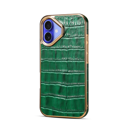 For iPhone 16 Denior Crocodile Texture Genuine Leather Electroplating Phone Case(Green) - More iPhone Cases by Denior | Online Shopping South Africa | PMC Jewellery | Buy Now Pay Later Mobicred