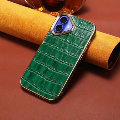 For iPhone 16 Denior Crocodile Texture Genuine Leather Electroplating Phone Case(Green) - More iPhone Cases by Denior | Online Shopping South Africa | PMC Jewellery | Buy Now Pay Later Mobicred