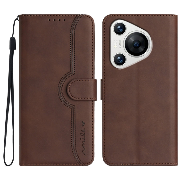 For Huawei Pura 70 Heart Pattern Skin Feel Leather Phone Case(Brown) - Huawei Cases by PMC Jewellery | Online Shopping South Africa | PMC Jewellery | Buy Now Pay Later Mobicred