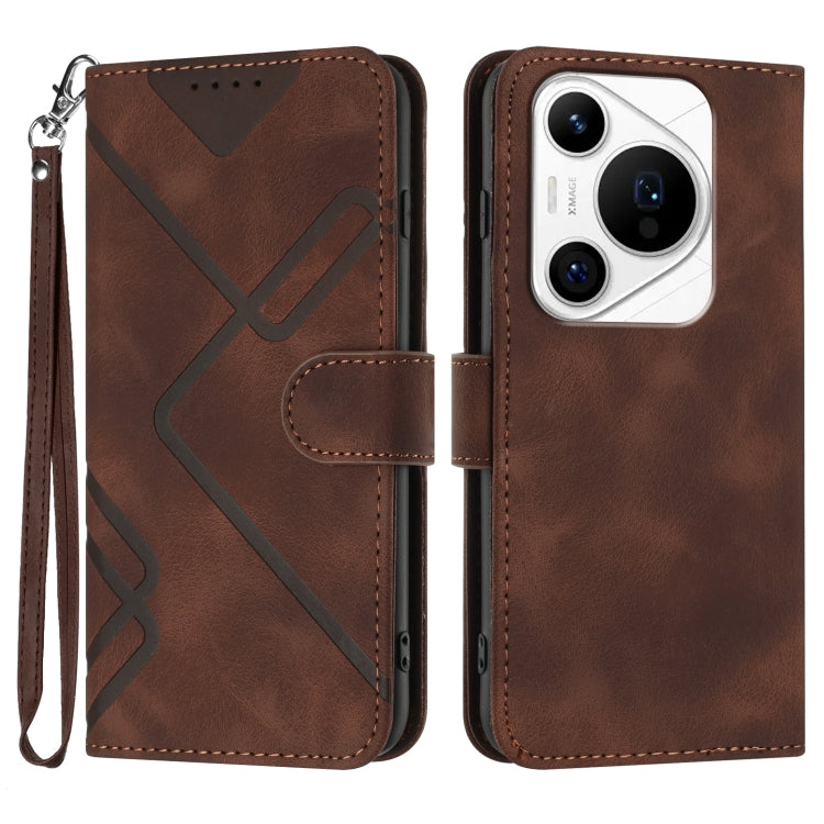 For Huawei Pura 70 Pro/70 Pro+ Line Pattern Skin Feel Leather Phone Case(Coffee) - Huawei Cases by PMC Jewellery | Online Shopping South Africa | PMC Jewellery | Buy Now Pay Later Mobicred