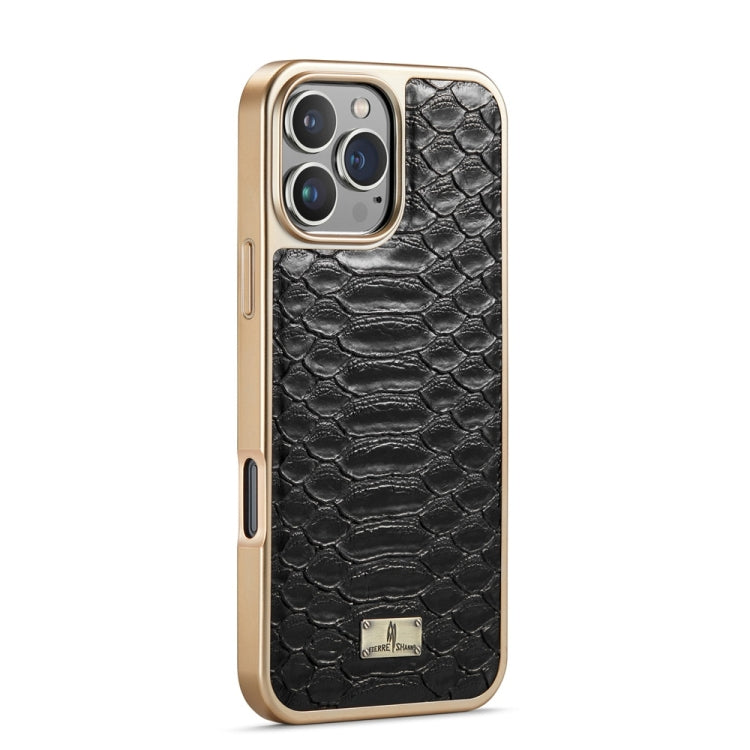 For iPhone 16 Pro Max Fierre Shann Python Texture Electroplating PU Phone Case(Black) - iPhone 16 Pro Max Cases by FIERRE SHANN | Online Shopping South Africa | PMC Jewellery | Buy Now Pay Later Mobicred