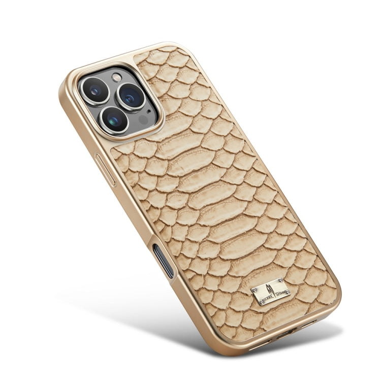For iPhone 16 Pro Max Fierre Shann Python Texture Electroplating PU Phone Case(White) - free shipping - PMC Jewellery - Order now!