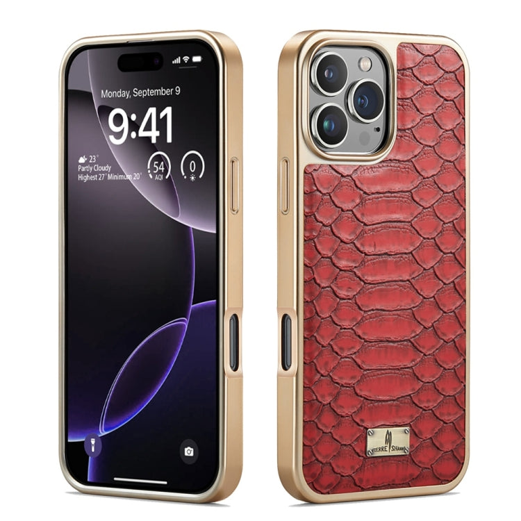 For iPhone 16 Pro Max Fierre Shann Python Texture Electroplating PU Phone Case(Red) - iPhone 16 Pro Max Cases by FIERRE SHANN | Online Shopping South Africa | PMC Jewellery | Buy Now Pay Later Mobicred