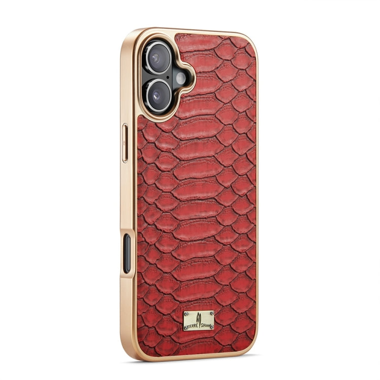 For iPhone 16 Fierre Shann Python Texture Electroplating PU Phone Case(Red) - iPhone 16 Cases by FIERRE SHANN | Online Shopping South Africa | PMC Jewellery | Buy Now Pay Later Mobicred