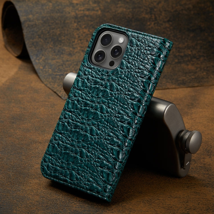 For iPhone 16 Pro Max Fierre Shann Crocodile Texture Magnetic Genuine Leather Phone Case(Green) - iPhone 16 Pro Max Cases by FIERRE SHANN | Online Shopping South Africa | PMC Jewellery | Buy Now Pay Later Mobicred