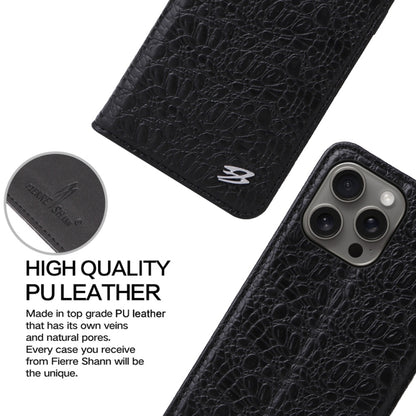 For iPhone 16 Pro Fierre Shann Crocodile Texture Magnetic Genuine Leather Phone Case(Black) - iPhone 16 Pro Cases by FIERRE SHANN | Online Shopping South Africa | PMC Jewellery | Buy Now Pay Later Mobicred