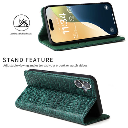 For iPhone 16 Plus Fierre Shann Crocodile Texture Magnetic Genuine Leather Phone Case(Green) - iPhone 16 Plus Cases by FIERRE SHANN | Online Shopping South Africa | PMC Jewellery | Buy Now Pay Later Mobicred