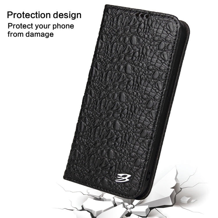 For iPhone 16 Fierre Shann Crocodile Texture Magnetic Genuine Leather Phone Case(Black) - iPhone 16 Cases by FIERRE SHANN | Online Shopping South Africa | PMC Jewellery | Buy Now Pay Later Mobicred