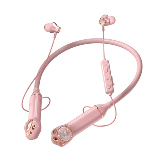 K1692 Meow Planet Neck-mounted Noise Reduction Sports Bluetooth Earphones(Pink) - Neck-mounted Earphone by PMC Jewellery | Online Shopping South Africa | PMC Jewellery | Buy Now Pay Later Mobicred