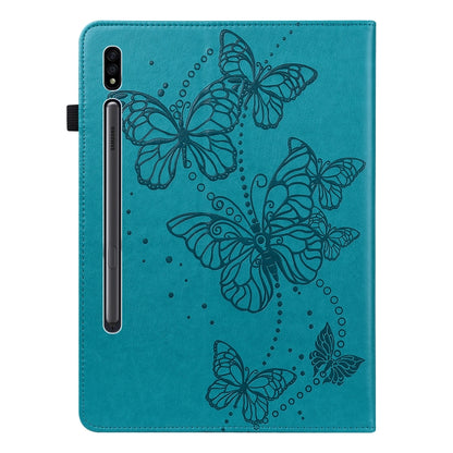 For Samsung Galaxy Tab S9 Embossed Butterfly Pattern Leather Tablet Case(Blue) - Galaxy Tab S9 Cases by PMC Jewellery | Online Shopping South Africa | PMC Jewellery | Buy Now Pay Later Mobicred