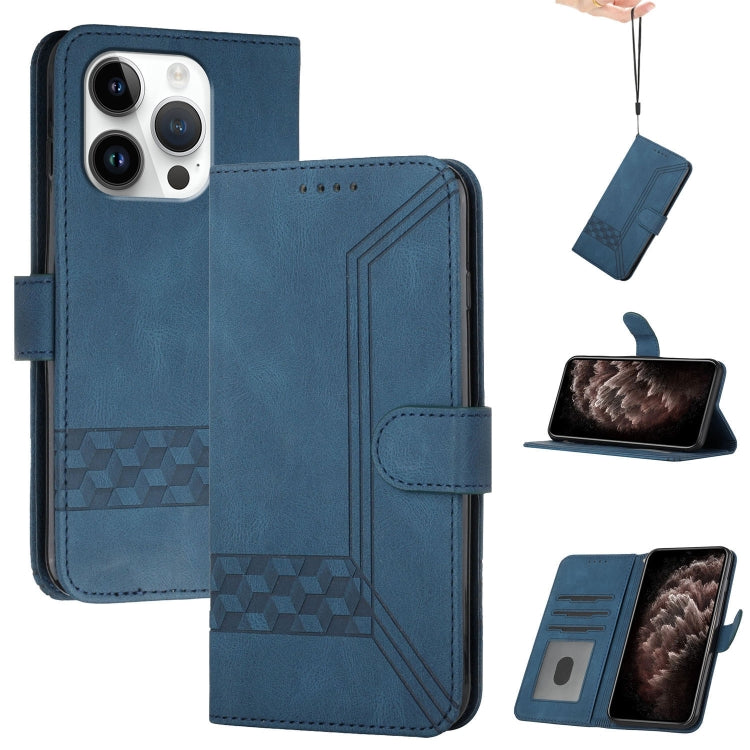 For iPhone 16 Pro Cubic Skin Feel Flip Leather Phone Case(Blue) - iPhone 16 Pro Cases by PMC TechLife | Online Shopping South Africa | PMC TechLife | Buy Now Pay Later Mobicred