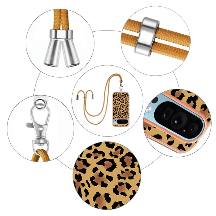 For Google Pixel 9 / 9 Pro Electroplating Dual-side IMD Phone Case with Lanyard(Leopard Print) - Google Cases by PMC Jewellery | Online Shopping South Africa | PMC Jewellery | Buy Now Pay Later Mobicred