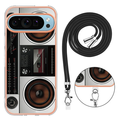 For Google Pixel 9 / 9 Pro Electroplating Dual-side IMD Phone Case with Lanyard(Retro Radio) - Google Cases by PMC Jewellery | Online Shopping South Africa | PMC Jewellery | Buy Now Pay Later Mobicred