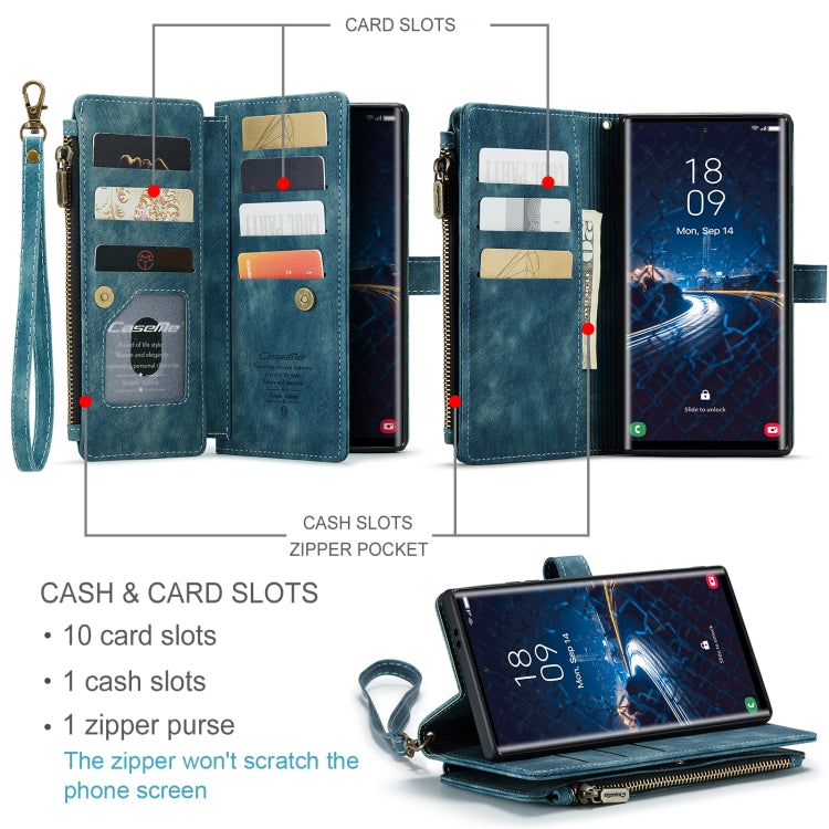 For Samsung Galaxy S24 Ultra 5G CaseMe C30 Card Slots Zipper Wallet Leather Phone Case(Blue) - Galaxy S24 Ultra 5G Cases by CaseMe | Online Shopping South Africa | PMC Jewellery
