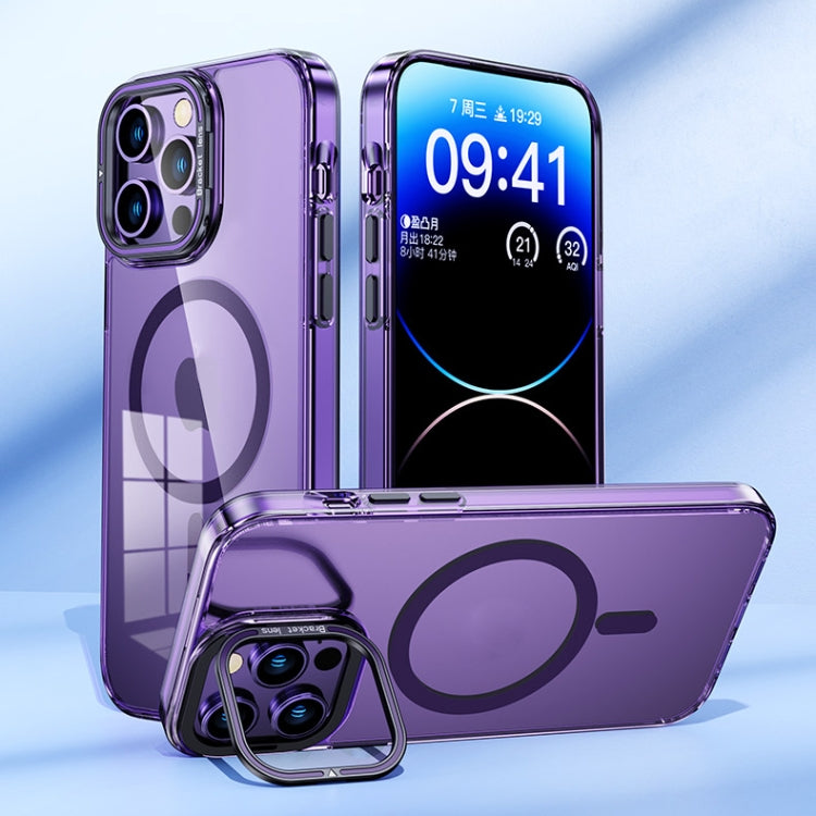 For iPhone 15 Plus MagSafe Magnetic Invisible Holder Transparent Phone Case(Blue) - iPhone 15 Plus Cases by PMC TechLife | Online Shopping South Africa | PMC TechLife