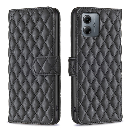 For Motorola Moto G14 4G Diamond Lattice Wallet Flip Leather Phone Case(Black) - Motorola Cases by PMC Jewellery | Online Shopping South Africa | PMC Jewellery | Buy Now Pay Later Mobicred