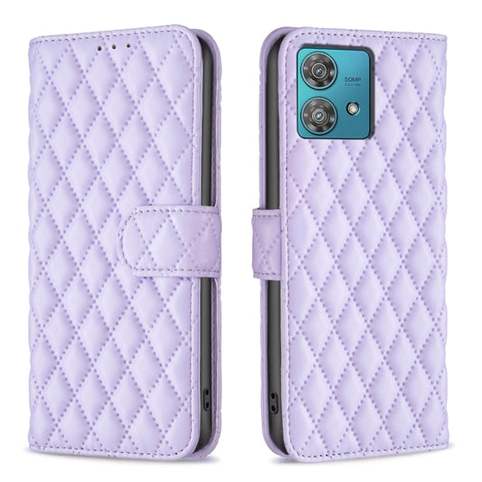 For Motorola Edge 40 Neo Diamond Lattice Wallet Flip Leather Phone Case(Purple) - Motorola Cases by PMC Jewellery | Online Shopping South Africa | PMC Jewellery | Buy Now Pay Later Mobicred