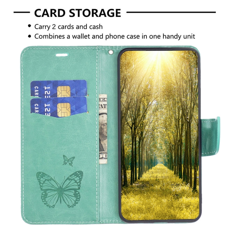 For Motorola Moto G14 4G Embossing Two Butterflies Pattern Leather Phone Case(Green) - Motorola Cases by PMC Jewellery | Online Shopping South Africa | PMC Jewellery | Buy Now Pay Later Mobicred