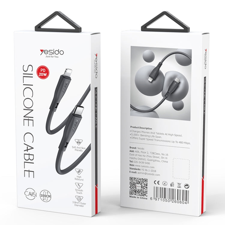 Yesido CA151 PD20W USB-C / Type-C to 8 Pin Silicone Charging Data Cable, Cable Length: 1m(Black) - 2 in 1 Cable by Yesido | Online Shopping South Africa | PMC Jewellery | Buy Now Pay Later Mobicred