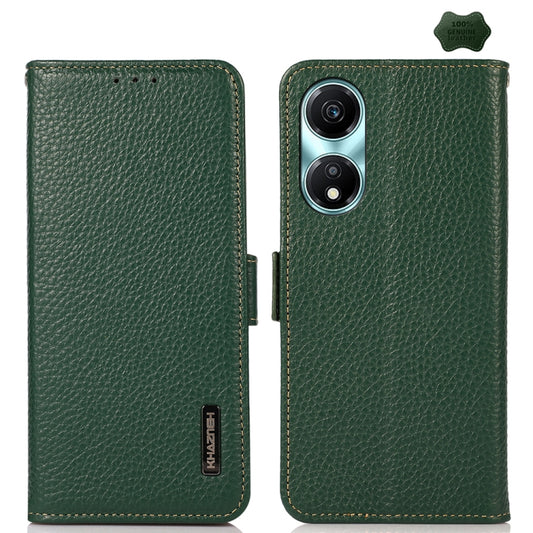 For Honor X5 Plus KHAZNEH Side-Magnetic Litchi Genuine Leather RFID Phone Case(Green) - Honor Cases by PMC Jewellery | Online Shopping South Africa | PMC Jewellery | Buy Now Pay Later Mobicred