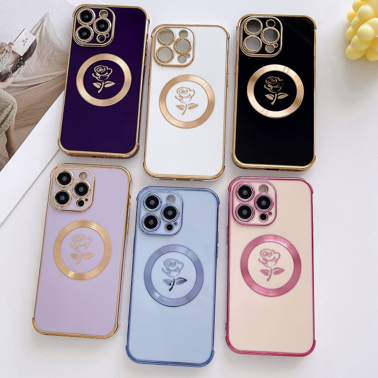 For iPhone 14 Plus Electroplate Side Roses Flower MagSafe Phone Case(Purple) - iPhone 14 Plus Cases by PMC TechLife | Online Shopping South Africa | PMC TechLife
