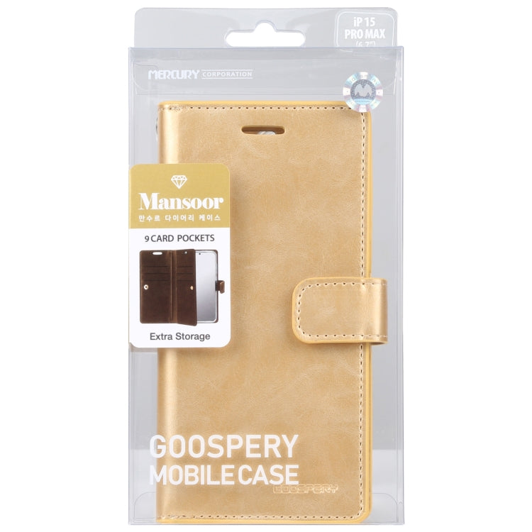 For iPhone 15 Pro Max GOOSPERY MANSOOR DIARY 9 Card Slots Leather Phone Case(Gold) - iPhone 15 Pro Max Cases by GOOSPERY | Online Shopping South Africa | PMC Jewellery | Buy Now Pay Later Mobicred