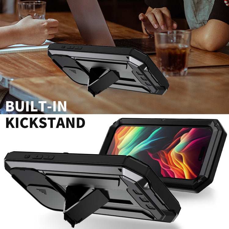 For iPhone 15 Pro R-JUST Sliding Camera IP54 Life Waterproof Holder Phone Case(Black) - iPhone 15 Pro Cases by R-JUST | Online Shopping South Africa | PMC TechLife | Buy Now Pay Later Mobicred