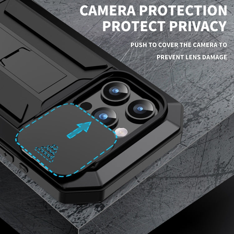 For iPhone 15 Pro R-JUST Sliding Camera Life Waterproof Holder Phone Case(Black) - iPhone 15 Pro Cases by R-JUST | Online Shopping South Africa | PMC Jewellery