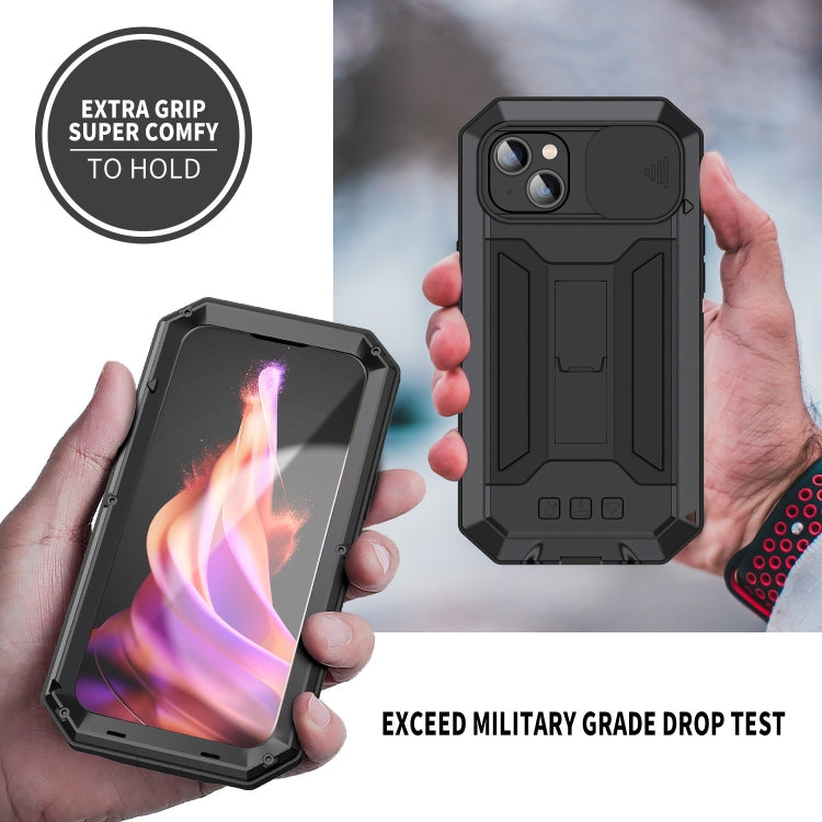 For iPhone 15 Plus R-JUST Sliding Camera Life Waterproof Holder Phone Case(Black) - iPhone 15 Plus Cases by R-JUST | Online Shopping South Africa | PMC Jewellery