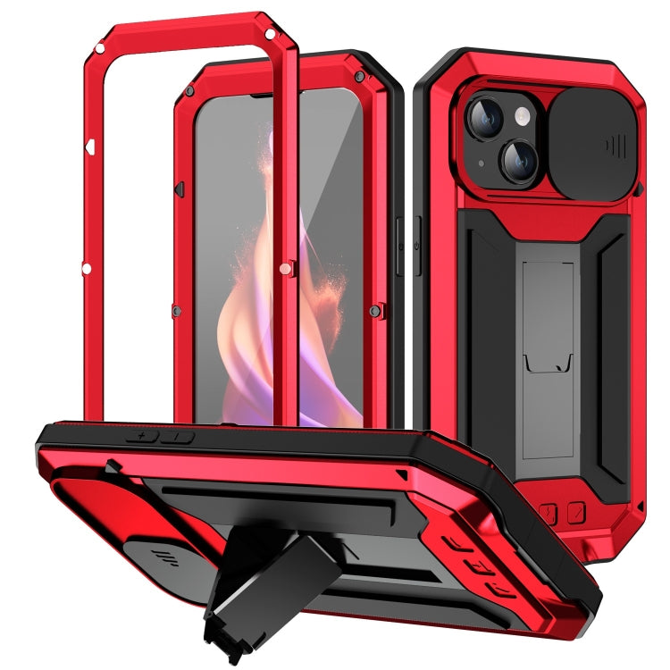 For iPhone 15 Plus R-JUST Sliding Camera IP54 Life Waterproof Holder Phone Case(Red) - free shipping - PMC TechLife - Order now!
