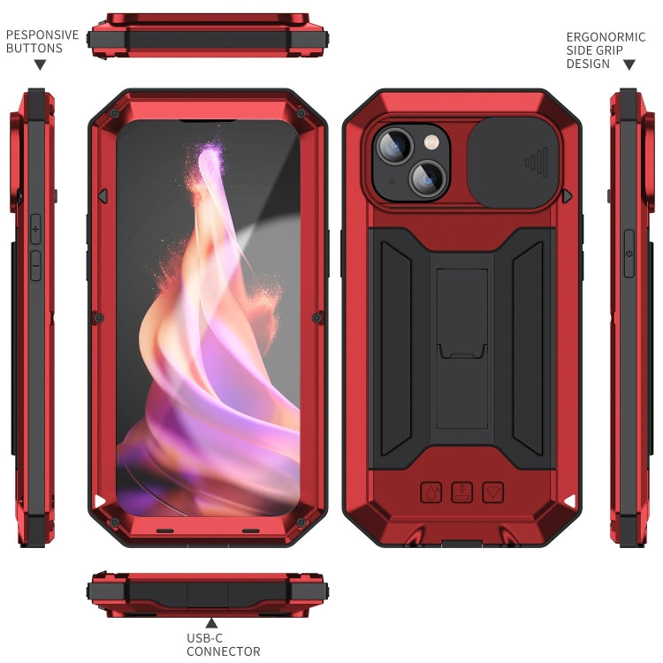 For iPhone 15 Plus R-JUST Sliding Camera IP54 Life Waterproof Holder Phone Case(Red) - free shipping - PMC TechLife - Order now!