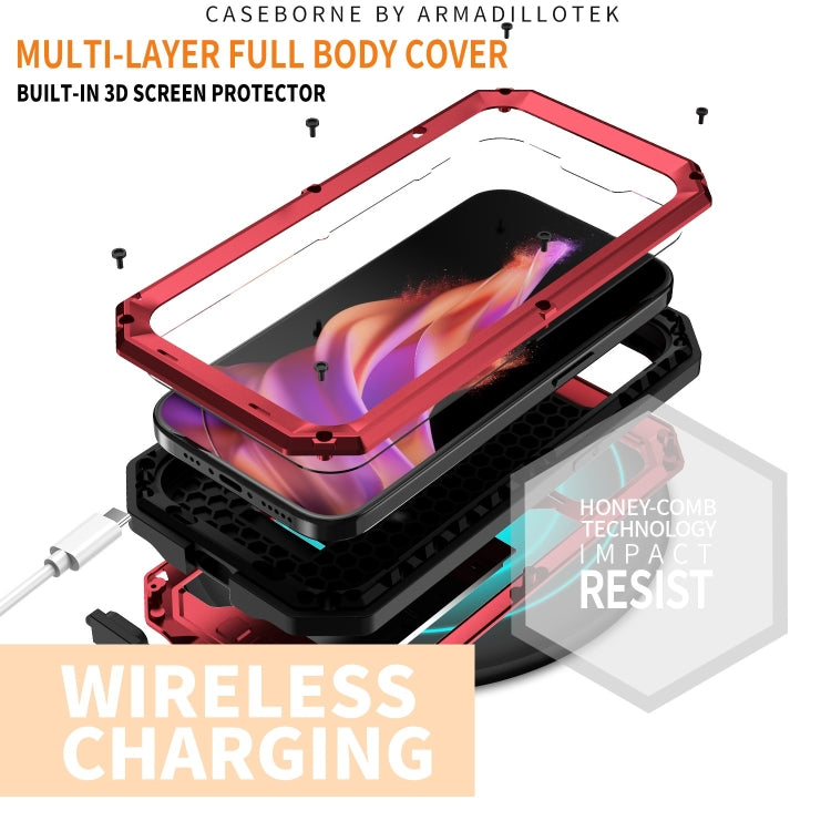 For iPhone 15 Plus R-JUST Sliding Camera IP54 Life Waterproof Holder Phone Case(Red) - free shipping - PMC TechLife - Order now!