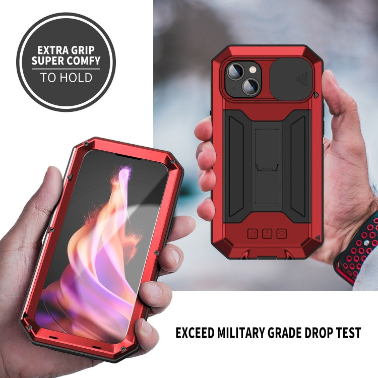 For iPhone 15 Plus R-JUST Sliding Camera IP54 Life Waterproof Holder Phone Case(Red) - free shipping - PMC TechLife - Order now!