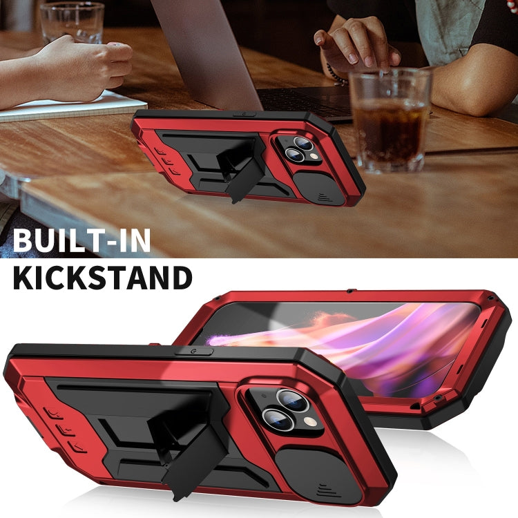For iPhone 15 Plus R-JUST Sliding Camera IP54 Life Waterproof Holder Phone Case(Red) - free shipping - PMC TechLife - Order now!