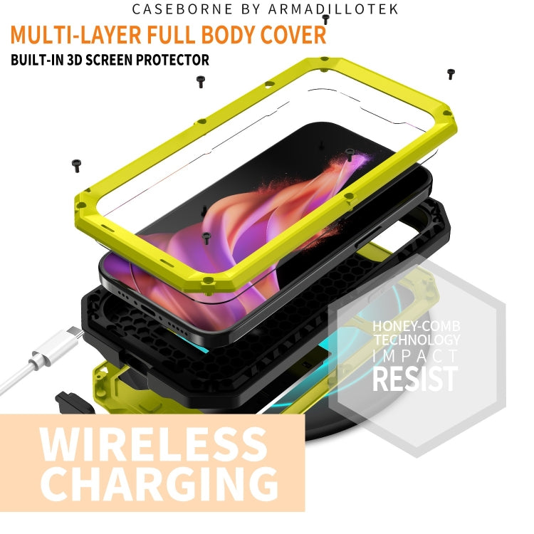 For iPhone 15 Plus R-JUST Sliding Camera Life Waterproof Holder Phone Case(Yellow) - iPhone 15 Plus Cases by R-JUST | Online Shopping South Africa | PMC Jewellery