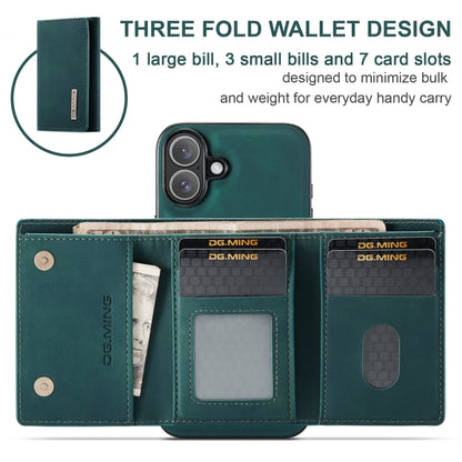 For iPhone 16 Plus DG.MING M1 Series 3-Fold Multi Card Wallet Leather Phone Case(Green) - iPhone 16 Plus Cases by DG.MING | Online Shopping South Africa | PMC Jewellery | Buy Now Pay Later Mobicred