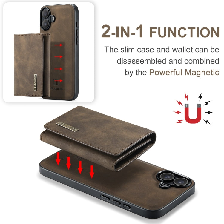 For iPhone 16 DG.MING M1 Series 3-Fold Multi Card Wallet Leather Phone Case(Coffee) - iPhone 16 Cases by DG.MING | Online Shopping South Africa | PMC Jewellery | Buy Now Pay Later Mobicred