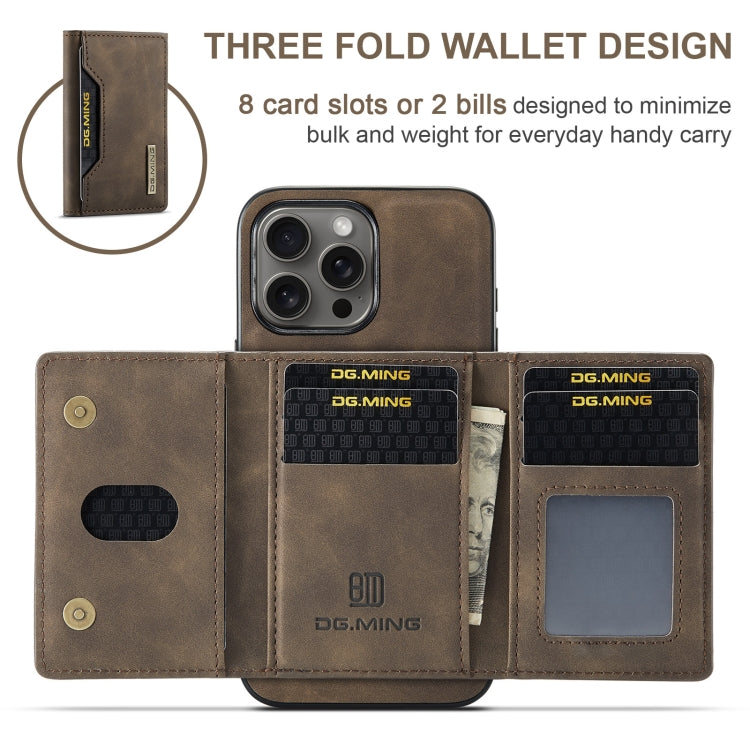 For iPhone 16 Pro DG.MING M2 Series 3-Fold Card Bag Wallet Leather Phone Case(Coffee) - iPhone 16 Pro Cases by DG.MING | Online Shopping South Africa | PMC Jewellery | Buy Now Pay Later Mobicred