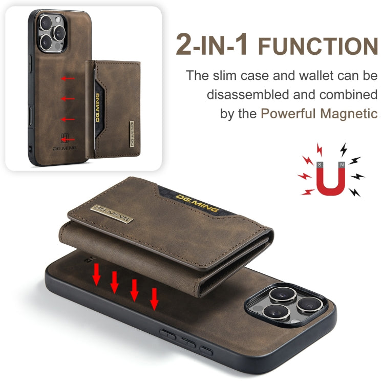 For iPhone 16 Pro DG.MING M2 Series 3-Fold Card Bag Wallet Leather Phone Case(Coffee) - iPhone 16 Pro Cases by DG.MING | Online Shopping South Africa | PMC Jewellery | Buy Now Pay Later Mobicred