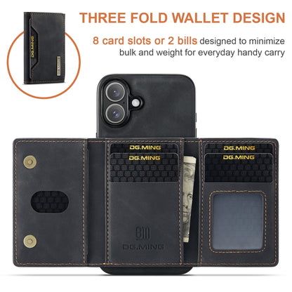 For iPhone 16 DG.MING M2 Series 3-Fold Card Bag Wallet Leather Phone Case(Black) - iPhone 16 Cases by DG.MING | Online Shopping South Africa | PMC Jewellery | Buy Now Pay Later Mobicred