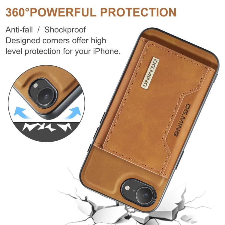 For iPhone 16e DG.MING M2 Series 3-Fold Card Bag Wallet Leather Phone Case(Brown) - free shipping - PMc TechLife - Order now!
