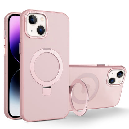 For iPhone 14 Plus MagSafe Metal Holder Frosted Translucent Phone Case(Pink) - iPhone 14 Plus Cases by PMC Jewellery | Online Shopping South Africa | PMC Jewellery