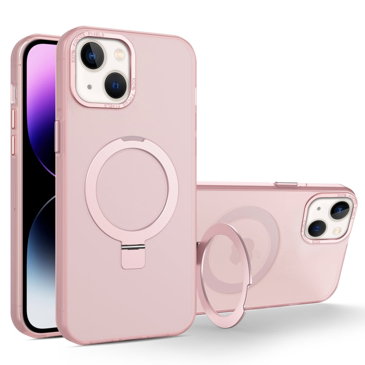 For iPhone 14 MagSafe Metal Holder Frosted Translucent Phone Case(Pink) - iPhone 14 Cases by PMC Jewellery | Online Shopping South Africa | PMC Jewellery